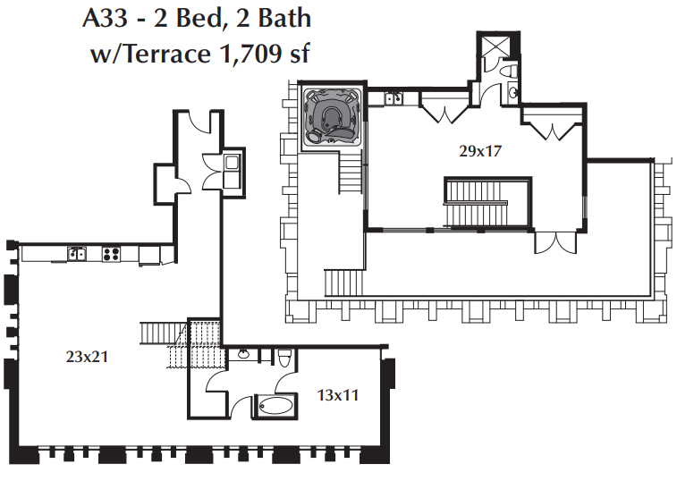 Floor plan for 2 beds, 2 baths, 1709 sqft